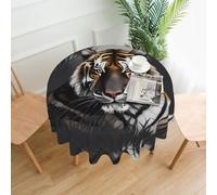 PHAYAH Tiger At Rest Pattern Tablecloth Round 60 Inch Table Fabric Farmhouse Decorative For Holiday Home Party Buffet Party