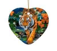 Phayah Tiger Butterfly Bird Pattern Ceramic Heart Shape Christmas Tree Ornaments, Family New Year Home Souvenirs For Gatherings