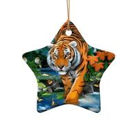 Phayah Tiger Butterfly Bird Pattern Ceramic Star Shape Christmas Tree Ornaments, Family New Year Home Souvenirs For Gatherings