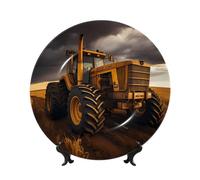 PHAYAH Tractor In The Field Pattern Bone Porcelain Decorative Plate Durable Smooth And Perfect Decoration For Home, Office And Coffee Shop 8in