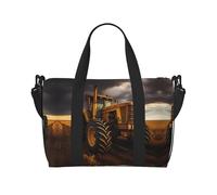 Phayah Tractor In The Field Travel Duffel Bag,Sports Tote Gym Bag,Shoulder Weekender Overnight Bag For Women, Black, One Size