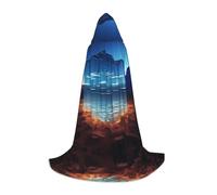 PHAYAH Transparent Crystals Pattern Hooded Poncho Unisex Christmas Hoodie For Cosplay Halloween Costume Party Masquerade, Black, Large