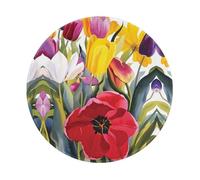 PHAYAH Tulip Garden Pattern Round Mouse Pad Waterproof Non-Slip Rubber Base Desktop Protection Mat Diameter 7.9 Inches