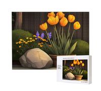 Phayah Tulips In A Pot Puzzles 500 Piece For Jigsaw Puzzle Wooden Puzzle For Family Friend Home Decor Wall Art 20.4 X 15 In