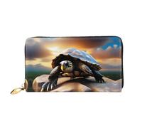 PHAYAH Turtle On A Boulder Pattern Wallet Women Leather Wallet Credit Card Holder Clutch Long Ladies Billfold
