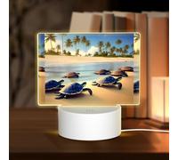 PHAYAH Turtles On The Beach Pattern Night Light Rectangle Led Ligh Base with USB Cable Adjustable 3 Colors for Adults Child Room Bedroom