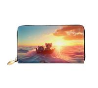 PHAYAH Two Cats On A Boat Pattern Wallet Women Leather Wallet Credit Card Holder Clutch Long Ladies Billfold