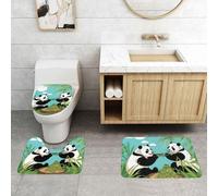 PHAYAH Two Cute Big Pandas Bath Mat Set, Bathroom Rugs for 3 Pieces, Toilet Mats, Water Absorption, Non-Slip Machine Washable