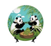 PHAYAH Two Cute Big Pandas Pattern Bone Porcelain Decorative Plate Durable Smooth And Perfect Decoration For Home, Office And Coffee Shop 7in