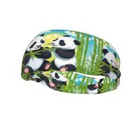 Phayah Two Happy Pandas Pattern Sports Headband Suitable for Running Yoga Basketball Elastic Moisture Band