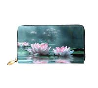 PHAYAH Two Pink Lotus Blossoms Pattern Wallet Women Leather Wallet Credit Card Holder Clutch Long Ladies Billfold