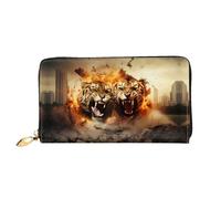PHAYAH Two Tigers On Fire Pattern Wallet Women Leather Wallet Credit Card Holder Clutch Long Ladies Billfold