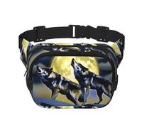 Phayah Two Wolves Whistling At The Moon Men Women Hip Bum Bag With Adjustable Strap For Outdoors Workout Traveling Casual Running Hiking Cycling