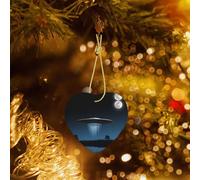 Phayah Ufo At Night Pattern Ceramic Heart-Shaped Christmas Tree Ornaments, Family New Year Home Souvenirs For Gatherings