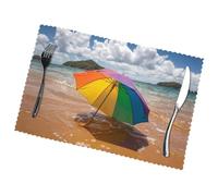 Phayah Umbrella By The Sea Pattern Table Placemats Set Of 6 12x18 Inch Placemats For Party Kitchen Dining Room Decoration Holiday Banquet