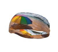 Phayah Umbrella By The Sea Pattern Women Men Athletic Sweatbands Hair Bands For Yoga Running Moisture Elastic Sweat Wicking Head Band