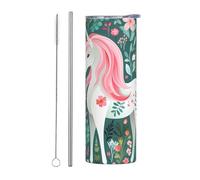 PHAYAH Unicorn with Pink Hair 20 Oz Skinny Straight in, Stainless Steel Insulated Tumbler Coffee with with Lid, Straw, Straw Brush