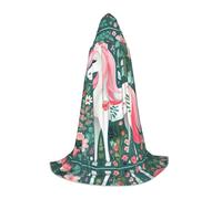 PHAYAH Unicorn With Pink Hair Pattern Adult Hooded Cloak For Masquerade Cosplay Halloween Witch Cloak Christmas Party Robe S