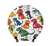 PHAYAH Various Dinosaur Expressions Pattern Bone China Decorative Plate Ceramic Dinner Plates Crafts With Vertical Stand For Home Office Decor 6in