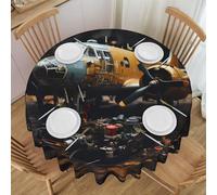 PHAYAH Vintage Aircraft Machinery Pattern Round Laciness Decorative Tablecloth 60in, Farmhouse Holiday Party Round Tablecloth Living Room Kitchen Decorations