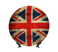 PHAYAH Vintage British Flag Printing Bone China Decorative Plate Ceramic Dinner Plates Crafts with Vertical Stand for Home Office Decor 6in
