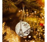 Phayah Vintage Paris Eiffel Tower Butterfly Pattern Ceramic Ornament Christmas Holidays Round Shaped Porcelain Christmas Tree Hanging