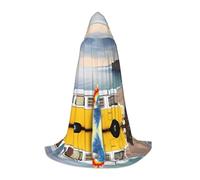 PHAYAH Vintage Van In The Beach With A Surfboard Pattern Adult Hooded Cloak For Masquerade Cosplay Halloween Witch Cloak Christmas Party Robe S