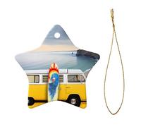Phayah Vintage Van In The Beach With A Surfboard Pattern Ceramic Ornament Christmas Holidays Star Shape Shaped Porcelain Christmas Tree Hanging