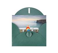 PHAYAH Vintage Van In The Beach With A Surfboard Pattern Holiday Cards 10 And Ideal For Christmas, Wedding Anniversaries And Party Invitations Matching Dark Green Envelopes