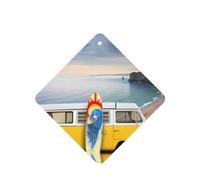 Phayah Vintage Van In The Beach With A Surfboard Pattern Lavender Scent Car Air Freshener Square Card Hanging Hanging Scented Card 4 Pcs For Cars Closet Shoe