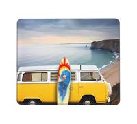 Phayah Vintage Van in The Beach with A Surfboard Pattern Mouse Pad with Non Slip Rubber Base Gaming with Stitched Edge, Mousepad for Laptop, Computer, Office 7.9 X 9.5 in