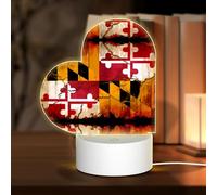 PHAYAH Vintage Wooden Maryland Flag Pattern Night Light Heart Shape Led Ligh Base with USB Cable Adjustable 3 Colors for Adults Child Room Bedroom