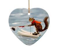 Phayah Water Skiing Fox Squirrel Pattern Ceramic Heart Shape Christmas Tree Ornaments, Family New Year Home Souvenirs For Gatherings