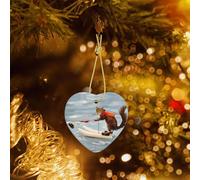 Phayah Water Skiing Fox Squirrel Pattern Ceramic Heart-Shaped Christmas Tree Ornaments, Family New Year Home Souvenirs For Gatherings