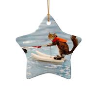 Phayah Water Skiing Fox Squirrel Pattern Ceramic Star Shape Christmas Tree Ornaments, Family New Year Home Souvenirs For Gatherings