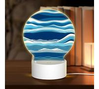 PHAYAH Waves in The Sea Pattern Round Decorative Night Lights with USB Plug in Table Lamp with 3 Light Modes Adjustable for Bedroom Living Room Cafe