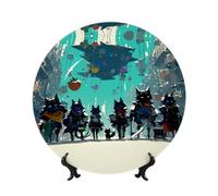 PHAYAH Werewolf On The Street Pattern Bone China Decorative Plate 10in with Display Stand Dinner Plates for Home Study and Entryway Office Decor