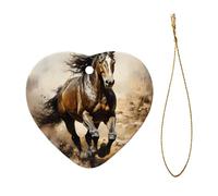 Phayah Western Horse Pattern Ceramic Ornament Christmas Holidays Heart Shape Shaped Porcelain Christmas Tree Hanging