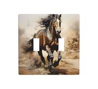 Phayah Western Horse Pattern Double Toggle Light Switch Plates Outlet Covers Decorative For Bathroom Bedroom Kitchen 4.5 X 4.5 Inch
