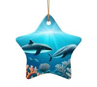 Phayah Whales Under The Sea Pattern Ceramic Star Shape Xmas Tree Ornament New Year Home Souvenirs For Gatherings Hanging Decoration