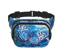 Phayah White Butterfly In Blue Men Women Hip Bum Bag With Adjustable Strap For Outdoors Workout Traveling Casual Running Hiking Cycling