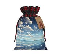 PHAYAH White Clouds Over The Sea Christmas Drawstring Burlap Gift Bag Candy Bag, Storage Bag Suitable For Christmas, Birthday Party