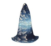 PHAYAH White Clouds Over The Sea Pattern Hooded Cloak Cape Witch Halloween Costumes For Cosplay Costume Masquerade Women Men Robe S