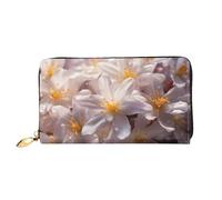 PHAYAH White Jasmine Flower Pattern Wallet Women Leather Wallet Credit Card Holder Clutch Long Ladies Billfold