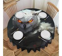 PHAYAH White Owl Pattern Tablecloth Laciness Round 60 Inch Table Fabric Farmhouse Decorative for Holiday Home Party Buffet Party