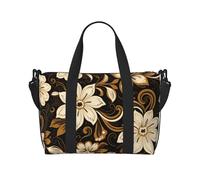 Phayah White Seven Petal Flower Travel Duffle Bag Weekender Overnight Gym Tote For Women Girls Shoulder Bag Workout Water Resistant, Black, One Size, Black, One Size