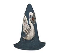 PHAYAH White Swan Pattern Halloween Adult Hooded Robe Cape, Women'S Men'S Halloween Dress Up Party Cosplay Costumes M