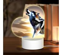 PHAYAH Wolf Growling in The Sky Pattern Heart Shape Acrylic Night Light Adult Baby Room Light White Light Warm Light Warm White Light