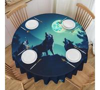 PHAYAH Wolf Howling at Full Moon Pattern Tablecloth Laciness Round 60 Inch Table Fabric Farmhouse Decorative for Holiday Home Party Buffet Party