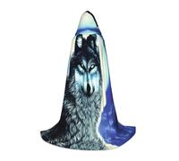 PHAYAH Wolf Under Moon Pattern Adult Hooded Cloak For Masquerade Cosplay Halloween Witch Cloak Christmas Party Robe M